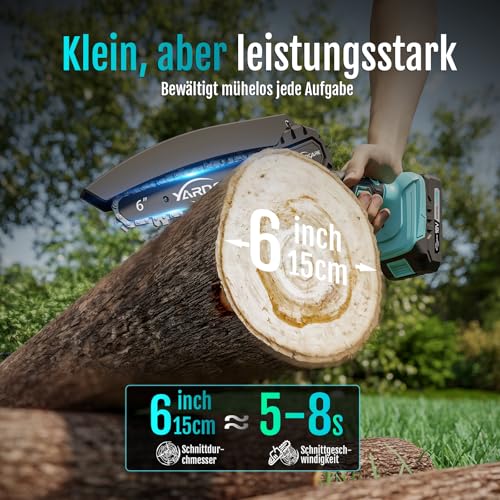 YARDCARE Mini Kettensäge mit Akku,6 Zoll Mini Kettensäge mit Ladegerät, Handkettensäge Elektro Motorsäge Elektrische, Handkettensäge Akku für Gartenscheren