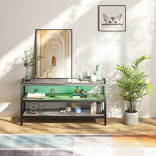 TV Stand Cabinet 140CM Modern TV Unit with Glass Shelf RGB LED Lighted for 65" TVs TV Entertainment Unit with Ambient Lights for Living Room Bedroom