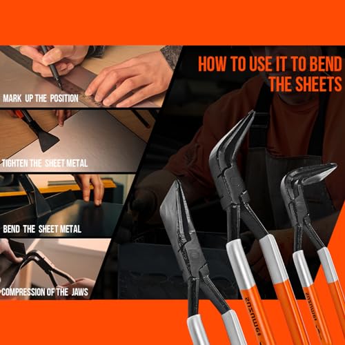 Image of SUZUME 3 Pack Hand Seamers Sheet Metal Tools, Metal Bender Hand Tool, Sheet Metal Bender - 𝗦𝘁𝗿𝗮𝗶𝗴𝗵𝘁, 𝟰𝟱𝗮𝗻𝗱 𝟵𝟬 with a Tool Box, for Roofing, HVAC, Drawer