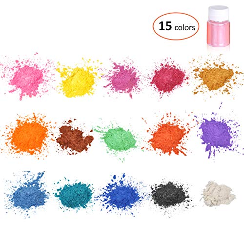 Biutee Mica Powder For Epoxy Resin 15 Colors Shimmery Pigment Powder Epoxy Resin Color Pigment Natural Resin Mica Pigment Powder For Soap Making Lip Gloss Bath Bombs Nail Polish Candle Slime #TOP1