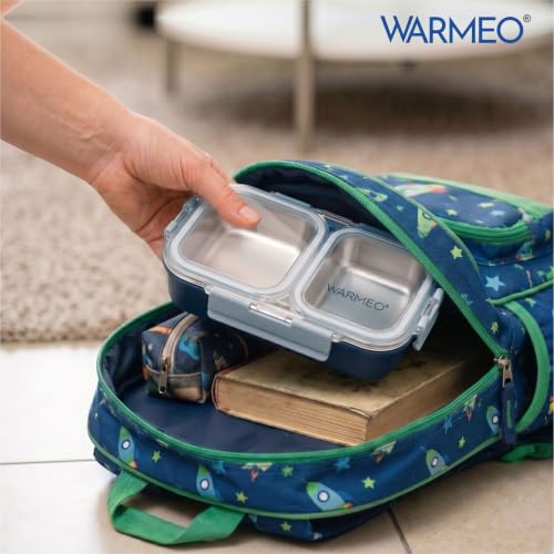 Image of WARMEO BENTO Microwave-Safe Stainless Steel Lunchbox with 2 compartments,bpa Free,Perfect for Office, School, Travelling,750ml-Blue