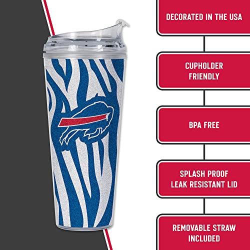 Image of Rico Industries NFL Football Glitter 24oz Acrylic Glitter Tumbler with Hinged Lid, Officially Licensed Double Wall Tumbler with Straw