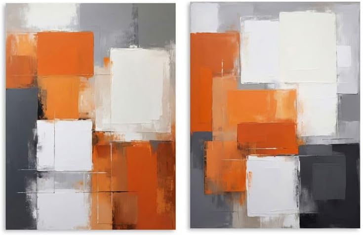 B BLINGBLING Abstract 2 Panels Wall Art Set, Modern Orange & Gray Canvas Prints 12"x16" Each, Vibrant Home Office Decor for Living Room, Bedroom, Ready-to-Hang set of Two Abstract Paintings