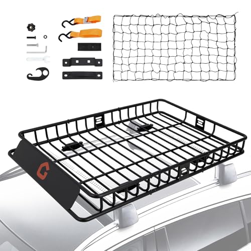 Roof Rack Cargo Carrier Basket Universal Rooftop 64 in X39 in X6 in with Cargo Net, Luggage Holder with Extension for Universal, Pick Up Trucks, 200 L