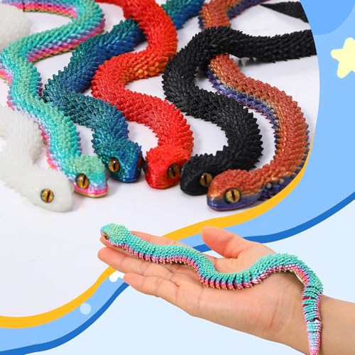 Image of 6Pcs 12in 3D Printed Snake Toys Flexible 3D Printed Animals for Home Desk Decor Christmas Fidget Toys Gifts
