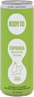 Body iQ – Euphoria Intelligent Sparkling Water, Mood Support with antioxidants, adaptogens, Great Tasting lightly sweetned Flavored Water, Pear Ginger, 12-Pack