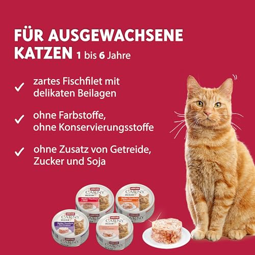 animonda Carny Adult Ocean Meeresvielfalt Nr. 1 (12 x 80 g), Katzennassfutter für ausgewachsene Katzen, Nassfutter mit zartem Fischfilet, Katzenfutter ohne Getreide und Zucker