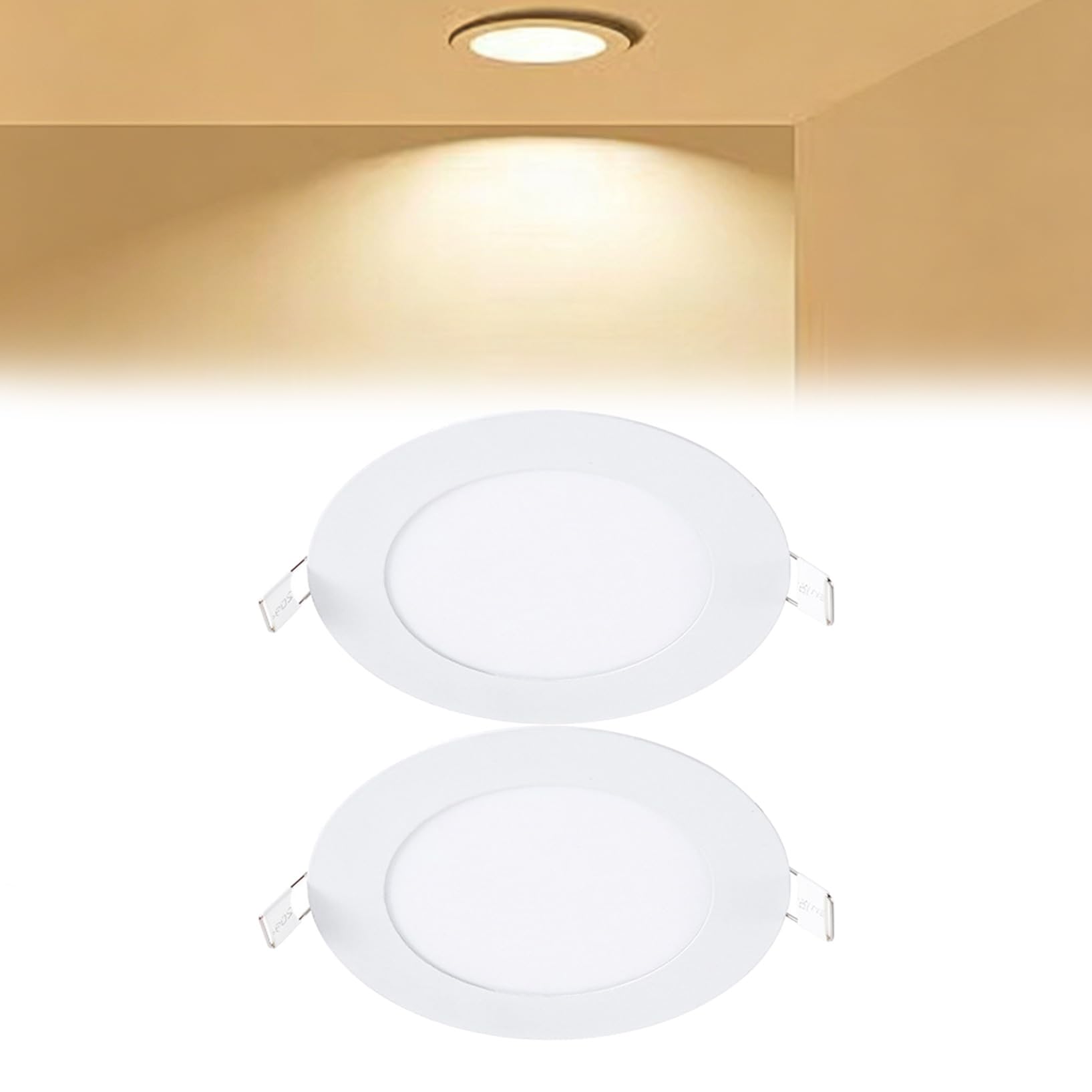 VOGHMOLD 6W Ultra Slim LED Downlight 5 inch, 3000K Recessed Ceiling Light, Cut Φ105-110mm, AC85-265V Flush Mount Spotlights Aluminum Round Panel Lights for Office Hallway, 2 Pack