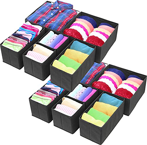 Simple Houseware Foldable Cloth Storage Box Closet Dresser Drawer Divider Organizer Basket Bins for Underwear Bras, Black (Set of 12)