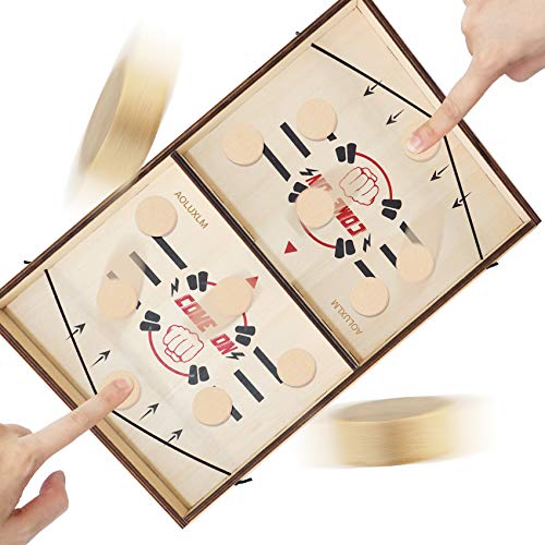 Fast Sling Puck Game - Winner Board Game, Table Desktop Battle Wooden Hockey Games with 10 Pucks, Slingshot Board Games for Kids Adults, Family Game Interactive Toys
