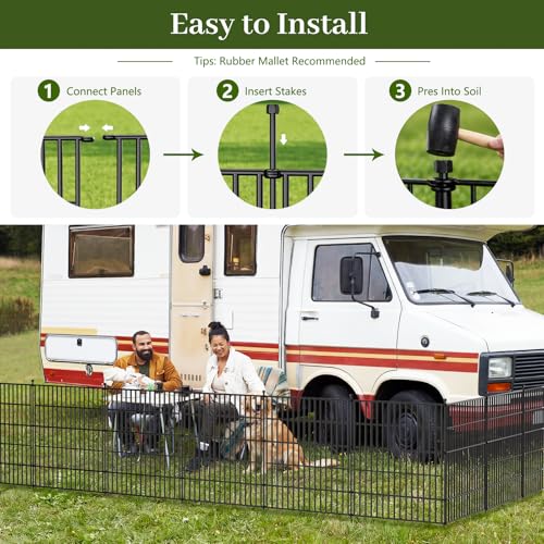 Image of No-Dig Decorative Outdoor Garden Fence for Yard, Animal Barrier Fencing for Dog | Rustproof Metal Temporary Fence for Patio, Pet and Flower Bed | 32in (H) x 23.6ft(L), 10 Panels