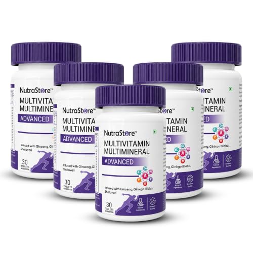 Image of NutraStore Multivitamin Multimineral Advanced Supplements for Men & Women | Multivitamin Tablets with Ginseng, Vitamins A, C, D3 & K2 | Energy, Immunity, Muscle Recovery & Wellness | 30 Veg Tablets ( Pack of 5 )