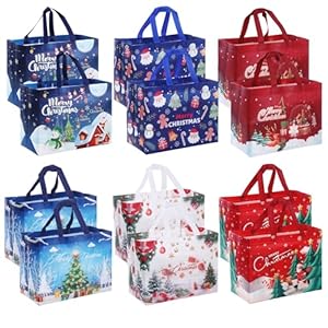 ZMENCY Bolsas – Paquete de 12 bolsas de mano no tejidas, bolsas de regalo de fiesta de Navidad