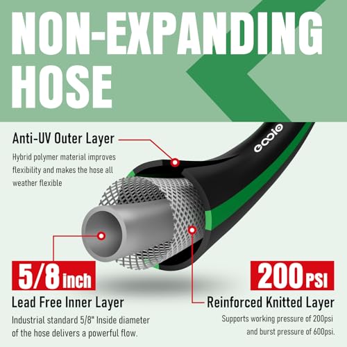 Image of Garden Hose 100 ft x 5 /8 inch with Nozzle, Water Hose Heavy Duty Flexible, Lightweight Kink-less Hybrid Hose with Swivel Handle, Male to Female Fittings (Green, 100FT)