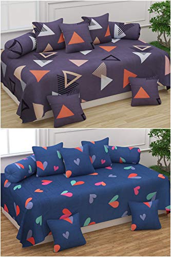 MANIQATEX Polycotton 5D Printed Diwan Set - (2 Diwan Bedsheet, 10 Cushion Covers, 4 Bolster Covers) - Multicolor, Medium - 8 Piece-picture-15