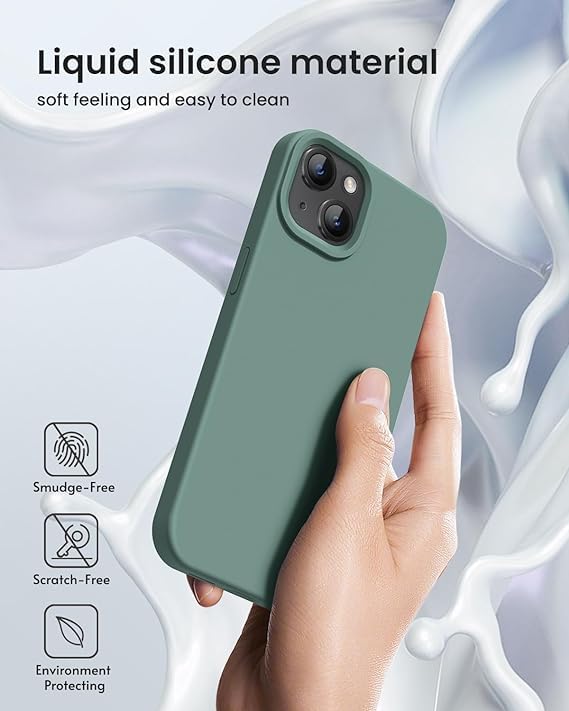 Image of MIDOS Back Cover Compatible with iPhone 15 Case Liquid Silicone Full Protection Shock Proof Back Cover for iPhone 15 (Pine Green)