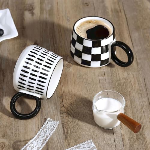 Taza de cerámica para café 12 oz con asa y diseño ajedrezado miniatura 5