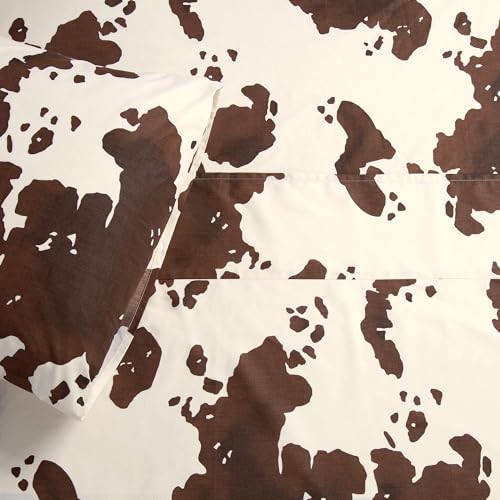 Image of Paseo Road Elsa 4 Piece King Cream Brown Cow Print Cotton Sheet Set