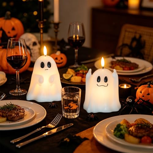 Image of Wondise Spooky Ghost Halloween Flameless Candles with 6hrs Timer