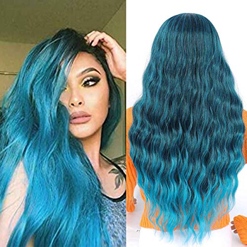 TIANTAI Long Wigs for Women Middle Part Wigs Heat Resistant Synthetic Wig (Blue)