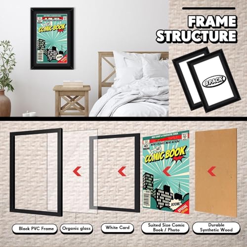 Image of Geetery 8 Pack Comic Book Frame UV Protection Magazine Picture Display Wall Mount Book Fit Current up to 6 3 /4 inch x 10 1 /4 inch Wall or Tabletop Display with Spring Clip Installed Hanger(Black (black Mat))