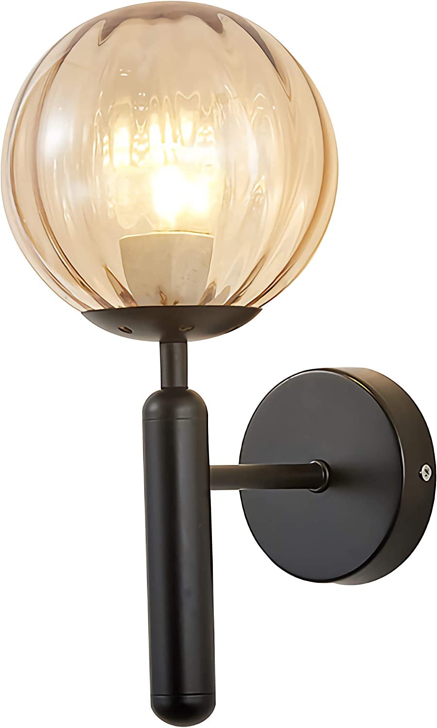 LED Wall Lamp Modern Wall Light with 6 Inch Glass Shade Sconces E27 Base Wall Lantern for Bedroom Living Room Restaurants Porch Doorway Hallway (Color : Black 3)