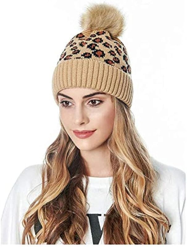 Girl's & Women Winter Pompom Beanie Hat with Warm Fleece Lined, Thick Slouchy Snow Knit Skull Ski Cap Beige-image-32
