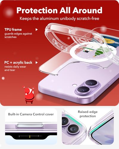 Image of ESR for iPhone 17 Case, Camera Control Cover, Compatible with MagSafe, Shockproof Military-Grade Protection, Magnetic Phone Case for iPhone 17, Classic Hybrid Case, Christmas Globe