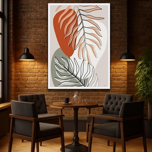 Tableau botanique sur toile dessin minimaliste de feuilles 60x80