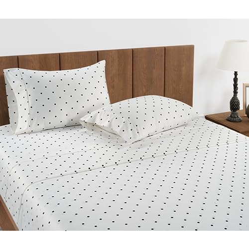 Image of Lane Linen Split King Sheets Set for Adjustable Beds - 5 PCs, 450 Thread Count Split King Sheets Set - Sateen King Split Sheets for Adjustable Bed - Split Top King Sheet Set for Beds - Polka Dot Black