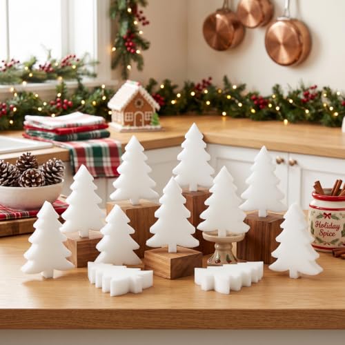 Image of Tioncy 12 Pack Christmas Tree Kitchen Sponges Bulk Cute White Tree Dual Sided Scrubber Sponges Dishwashing Kitchen Cleaning Accessories for Home Decor Household Supplies