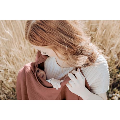 Image of Konssy Muslin Nursing Cover for Baby Breastfeeding, Breathable 100% Cotton Breastfeeding Cover with Rigid Hoop for Mother Nursing Apron, Multi-use Carseat Canopy (Chestnut)