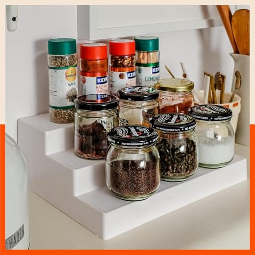 Image of VASIL MART Wood 3 Tiered Spice Rack, 3 Tier Spice Organizer for Cabinet or Kitchen, Stand For Cabinet /Cupboard (White)