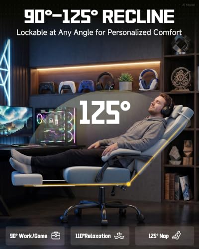 Image of GTPLAYER Big & Tall Gaming Chair, Wide Reclining with Footrest for Adults | Ergonomic High Back Computer Desk Chair, Comfort Padded Seat with Lumbar Support for Big /Tall, Office /Home, Gray