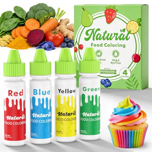Natural Food Coloring - FD&C & Artificial Dye Free Formula Color 4 Natural Food Dye Set for Icing Frosting Cake Baking Easter Egg Fondant Cooking Decorating -...