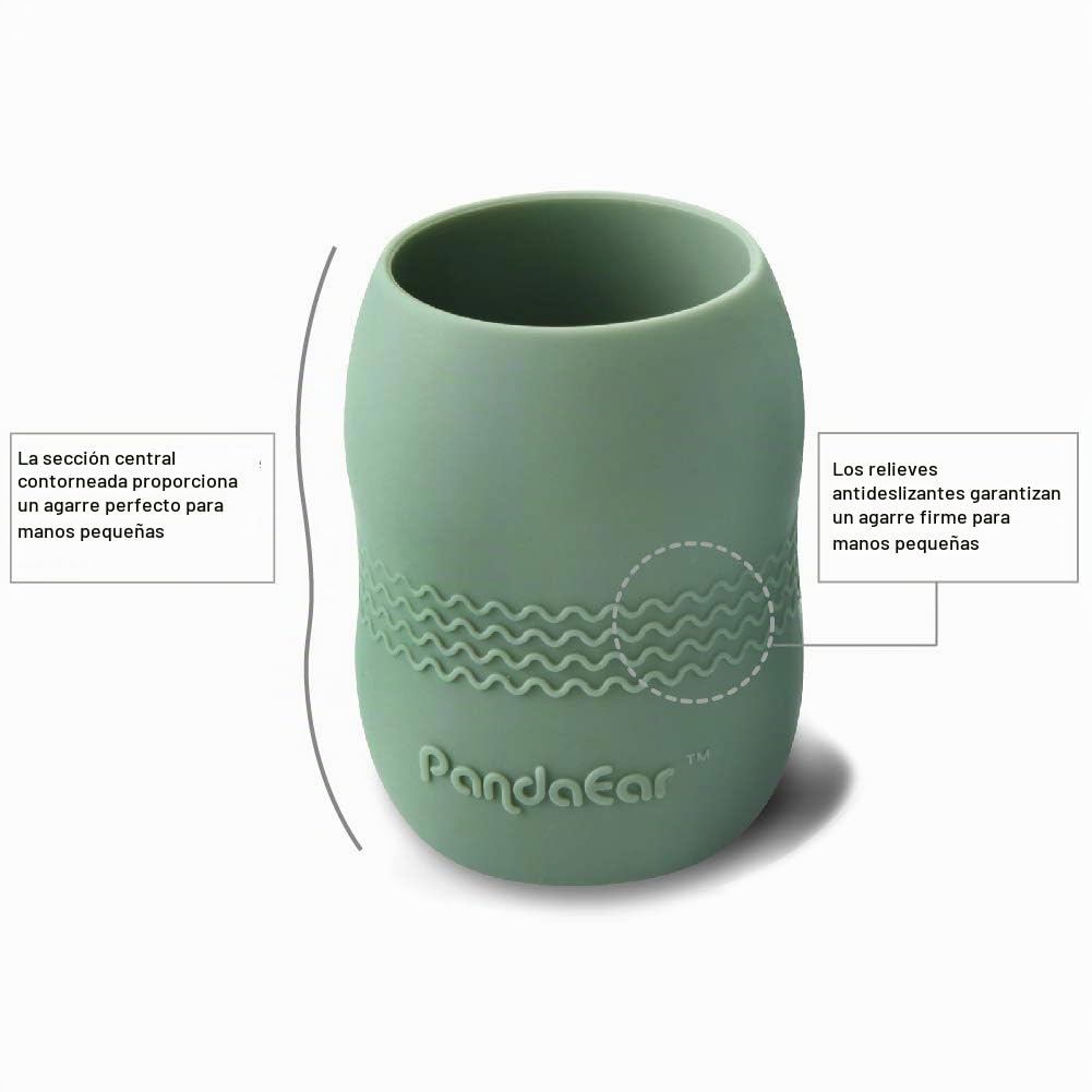 PandaEar Paquete de 2 vasos de silicona de 100% para bebés y niños pequeños, para autoalimentación, a prueba de goteos, aptos para microondas, 104 ml (azul/verde)