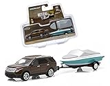 New 1:64 HITCH & TOW SERIES 4 - BROWN 2013 FORD EXPLORER AND BOAT WITH TRAILER Diecast Model Car By Greenlight