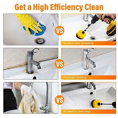 Astroai Drill Brush Attachment Set 6 Pack-Power Scrubber Cleaning Kit With Extend For Car Detailing, Bathroom Surfaces, Kitchen, Shower, Car Wheels, Seats, Tile, Floor, Grout All Purpose - Yellow #TOP3