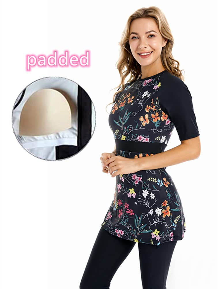 FOKULUNDA Short Sleeve Swimsuit for Women Rash Guard Surfing Suit Modest Swimwear Burkini Beachwear Modesty Swimming Costume (4XL, F6)