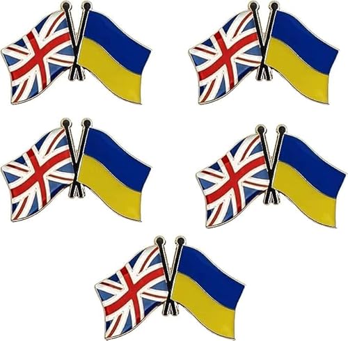 5 spille da bavero con bandiera britannica ucraina, bandiera dell'amicizia UK e Ucraina, decorazione smaltata, accessori impermeabili per vestiti, cappelli, zaini, badge per feste in ufficio, 1