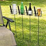 QCF Outdoor Cup Holders Beach Metal Drink and Phone Holder,Portable Heavy Duty 4-Piece Beer & Beverage Stakes Set,Suitable for Oudoors Activitie,Camping & Picnics,Yard Party,Holds Cans,Bottles & Cups