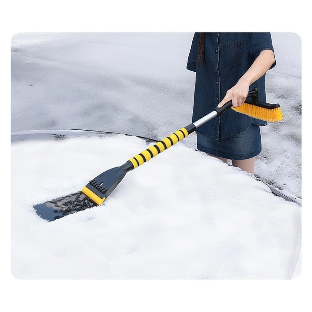 Raschietto per auto con manico allungabile in alluminio e testa staccabile, 100 cm, telescopico per rimozione del ghiaccio, spazzola in ABS EVA, per la pulizia di neve e gelo
