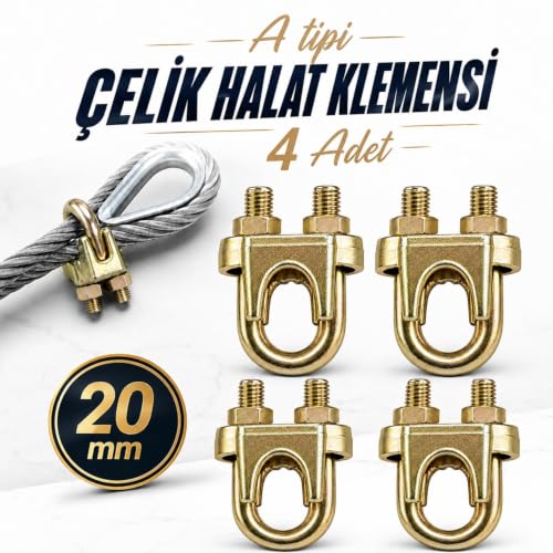 Çelik Halat Klemensi (4 Adet) 20 mm Somunlu A Tipi İskota İpi Sıkma Sabitleme Bağlama Halat Kelepçesi Aparatı