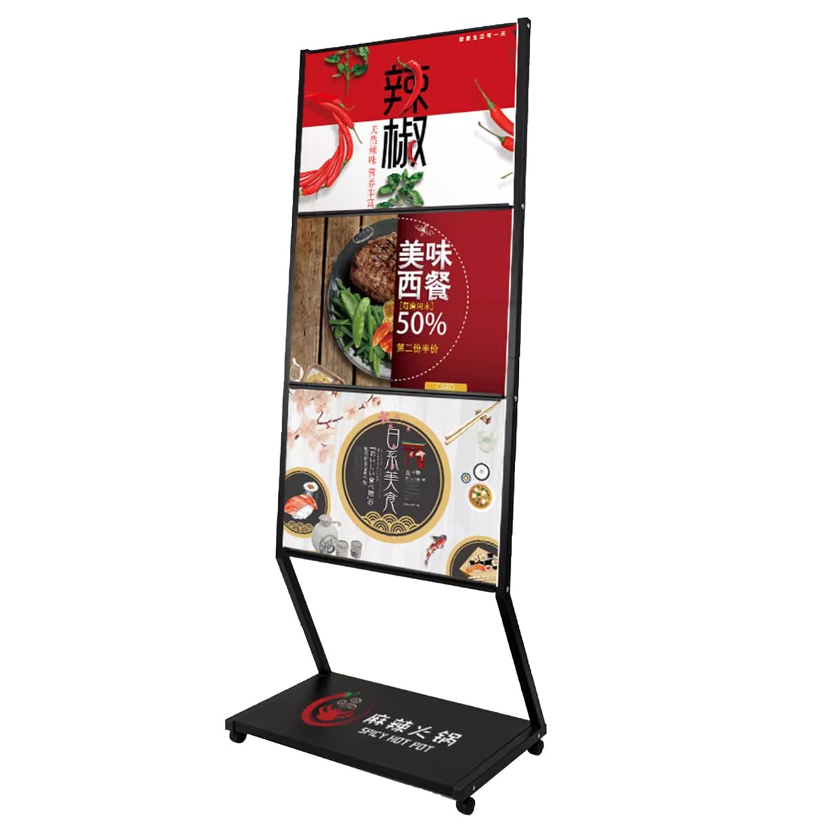 Soporte portátil de exhibición folletos con Ruedas Letrero menú fácil Instalar para restaurantes Publicidad Promoción Varios Niveles Revistas Estante Libros y cómics Revista Piso,B