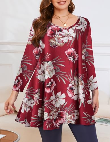 Image of LARACE Tunics 3 /4 Sleeve Plus Size Tops for Women V Neck Loose Fit Flowy Clothing for Leggings