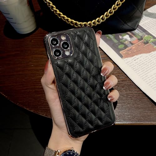 Coque iPhone 13 cuir souple noir avec treillis plaqués