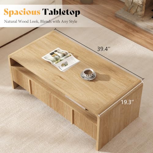Image of AMERLIFE Fluted Coffee Table with Storage & Rounded Edges