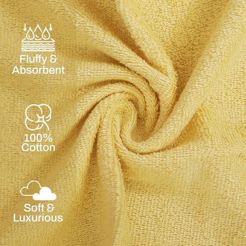 Image of Layers 100% Cotton Face Towels | 450 GSM Soft & Highly Absorbent | Aqua Plush Collection | Pack of 12 Super Soft Towels for Men & Women | 30 x 30 cm - Yellow