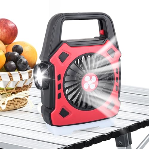 Ventilateur de camping portable – Lampe portable rechargeable – Ventilateur pour camping | Pour van, camping-car, voiture, voyage, pêche, plage, maison, camion