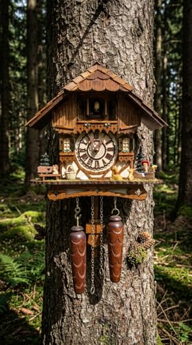 Cuckoo Palace Kuckucksuhr Blackforest Chalet mit Tiermotiven, Quarzwerk mit Musik, Holz, walnussfarben, Höhe 27 cm, batteriebetrieben, traditionelle Wanddekoration